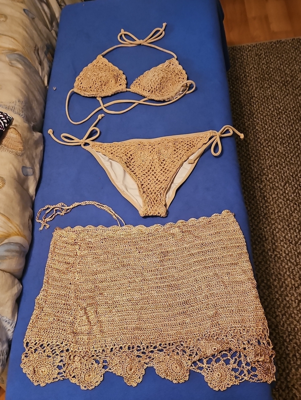 VENUS Beige Crochet Bikini Set with Skirt Cover-Up